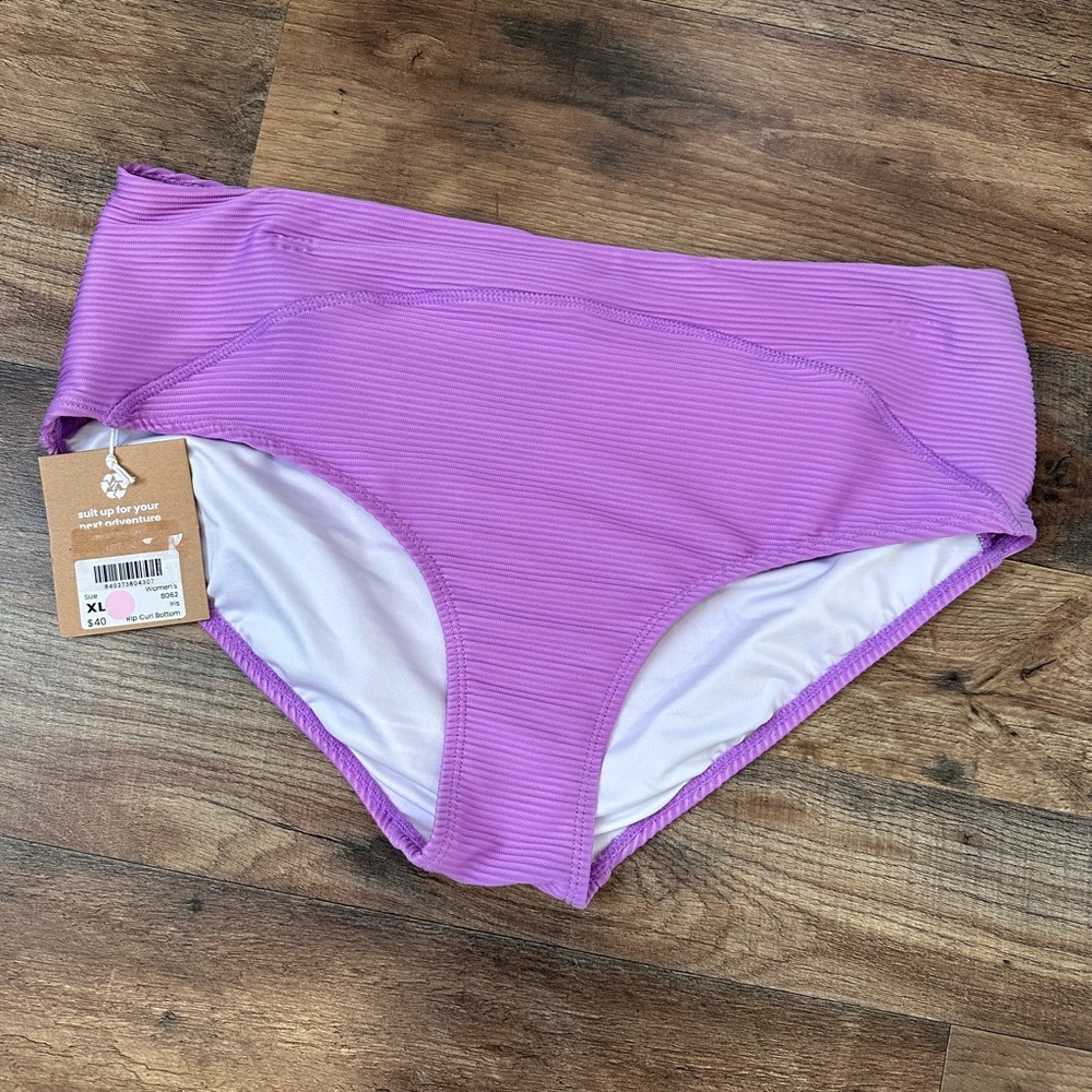 Purple Ribbed High-Waist Bikini Bottom - Unbranded